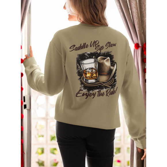 Whiskey Adventures Enjoy The Ride Graphic Lo Sleeve Pullover Crewneck Sweatshirt - Picture 1 of 7